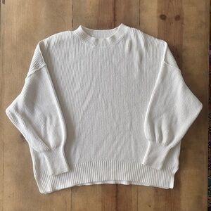 Lucky Brand Drop Shoulder Dolman Sleeve Sweater,‎ White, oversized Medium